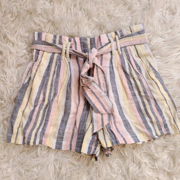 altered state yellow pink grey white vertical stripe bag waist shorts Size small - Picture 1 of 6